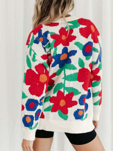 Floral Embroidered Long Sleeve Knit Sweater