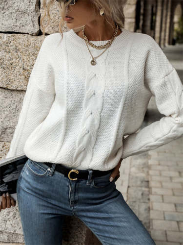 Casual Solid Color Twist Long Sleeve Sweater