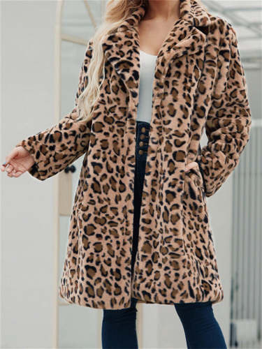 Leopard Print Faux Fur Casual Coat