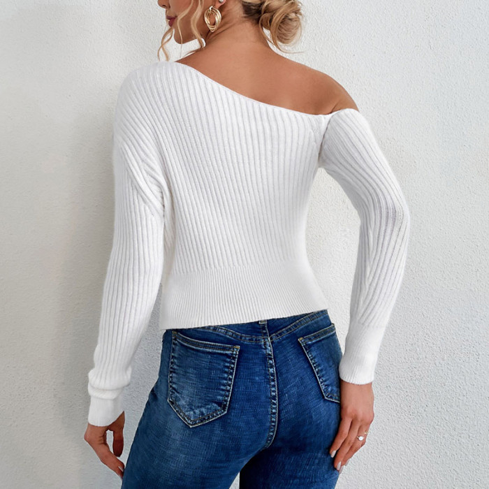 Sexy Knitted One-Neck Oblique Shoulder Off-Shoulder Sweater