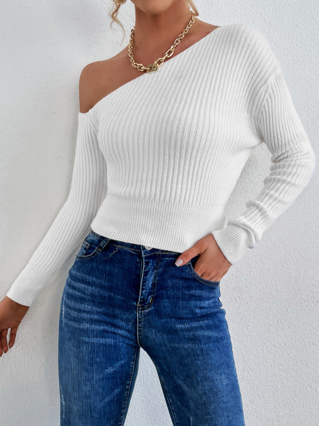 Sexy Knitted One-Neck Oblique Shoulder Off-Shoulder Sweater
