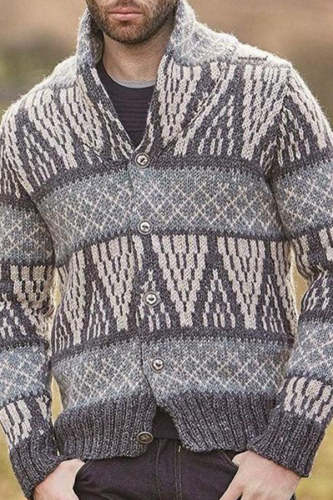 Long Sleeve Jacquard Knit Sweater Men's Slim Sweater