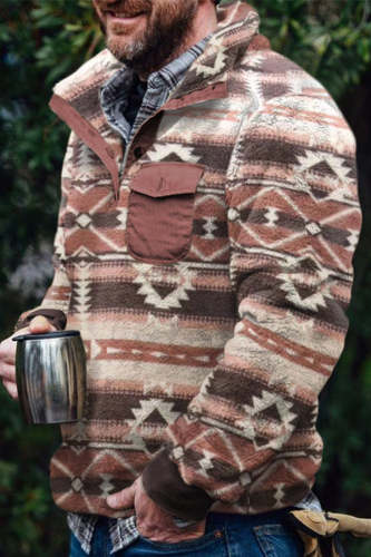 Men's Double-sided plush Pullover Prints Pullover in Coffee Stripe