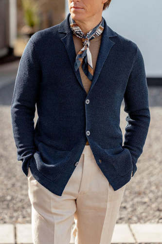 single-breasted blazer-collar knitted jacket