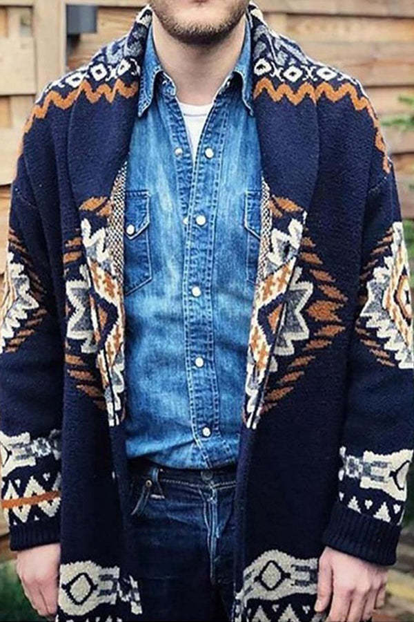 Fashion  Jacquard Knit Jacket V-neck Loose Cardigan Sweater