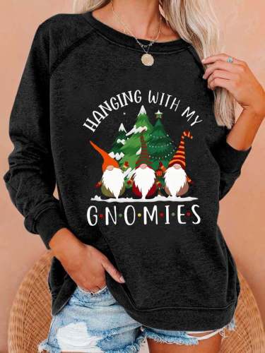 Women's Christmas Hanging With My Gnomies Print Sweatshirt