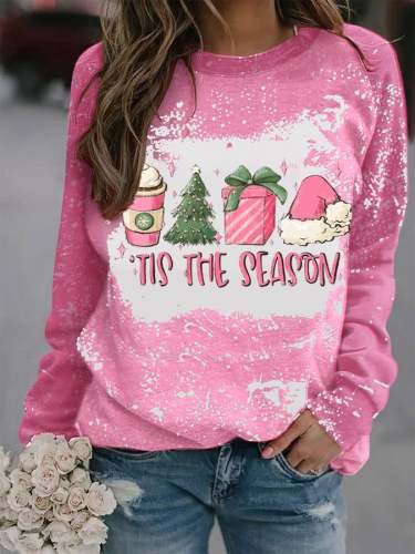 Women's Pink Christmas Print Sweatshirt