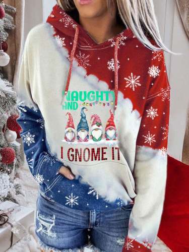 Women's Christmas Gnomes Naughty And I Gnome It Tie Dye Print Hoodie