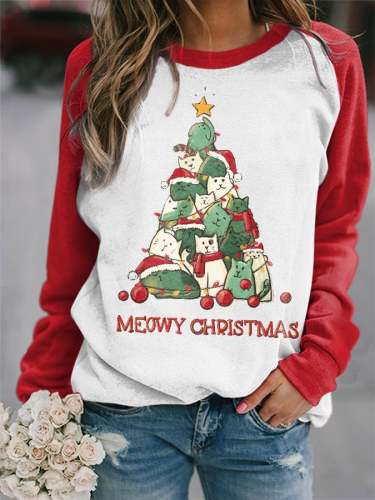 Women's Meowy Christmas Print Sweatshirt