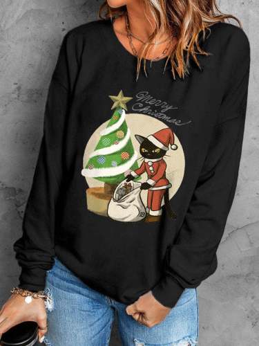 Merry Christmas Ratty And The Cat Print Sweatshirt