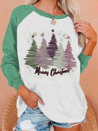 Trendy Christmas Tree Print Long Sleeve Sweatshirt