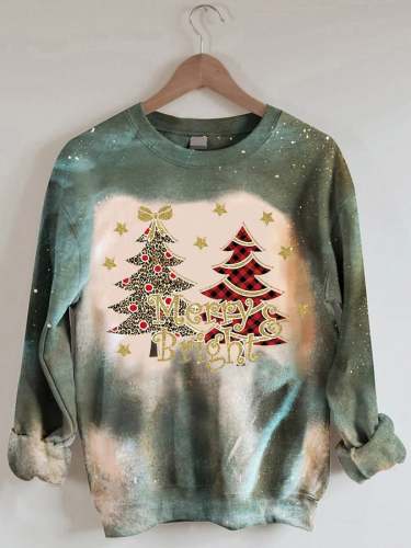 Women's Merry&Bright Christmas Tree Print Sweatshirt