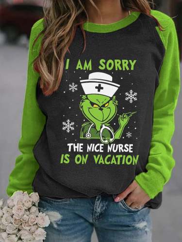 Women's Ginch I'm Sorry The Nice Nurse Is On Vacation Snowflake Print Sweatshirt