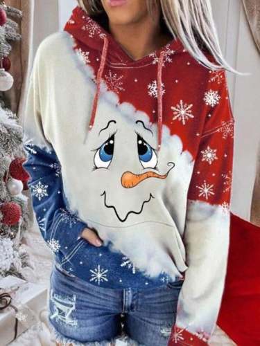 Women's Christmas Snowman Face Tie Dye Print Hoodie