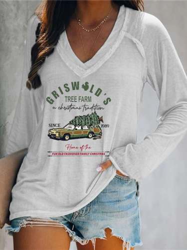 Women's Christmas Tree Vintage Christmas tree farm Print Long Sleeve T-Shirt