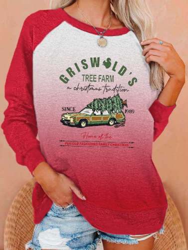 Women's Christmas Tree Vintage Christmas tree farm Print Sweatshirt
