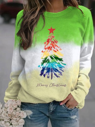 Women's Tie Dye Christmas Tree Print Sweatshirt