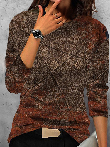 Vintage Print Long Sleeve Casual T-Shirt