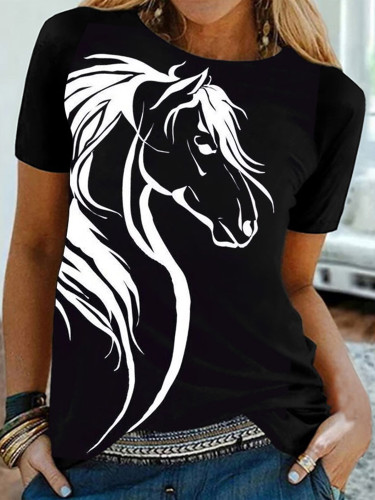 Casual Horse Silhouette Print T-Shirt