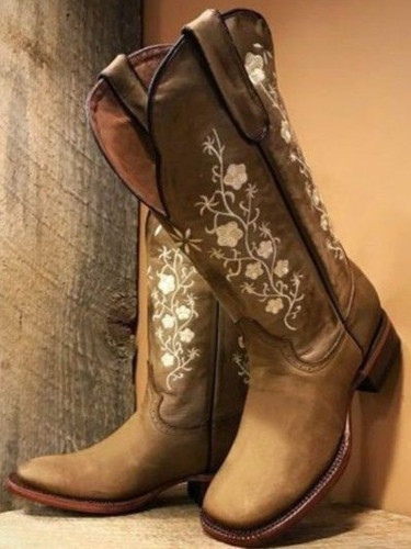 Vintage Chunky Heel Embroidered Cowgirl Boots