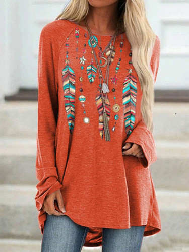 Casual Western Feather Print Tunic