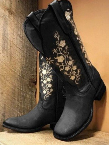 Vintage Chunky Heel Embroidered Cowgirl Boots