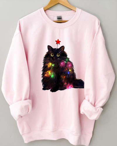 Christmas Lights Cat Loose Sweatshirt
