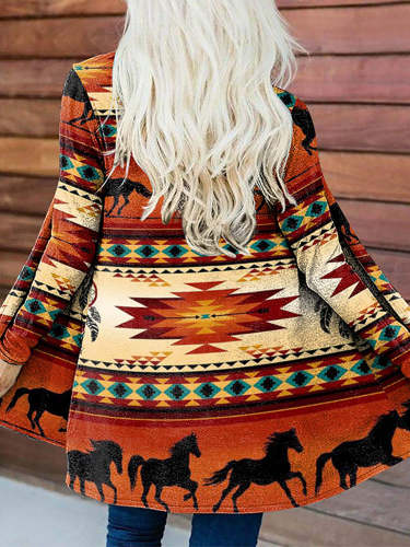 Ethnic Horse Print Long Sleeve Cardigan