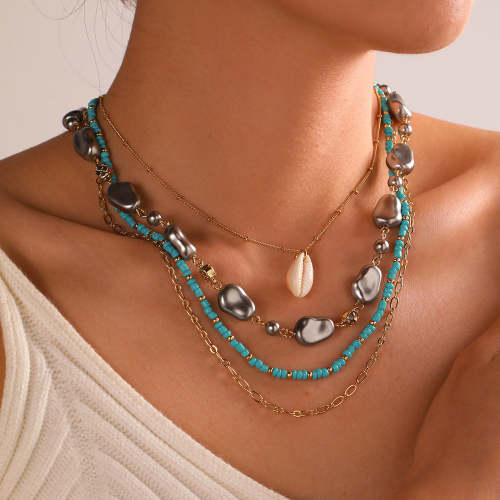 Wisherryy Layered Shell Clavicle Necklace