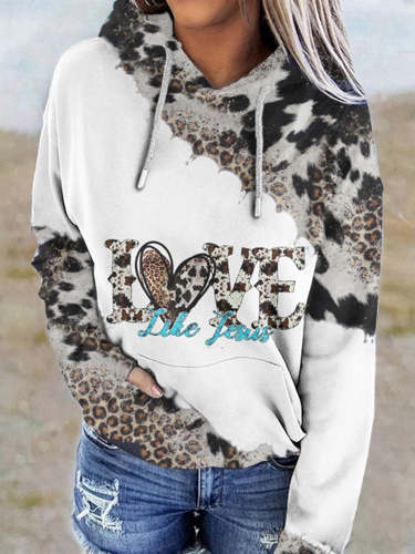 Western Leopard Print Long Sleeve Casual Hoodie