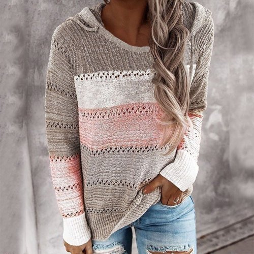 Color Block Hooded Casual Sweaters