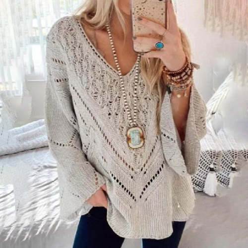 Casual Loose Cutout V Neck Sweater