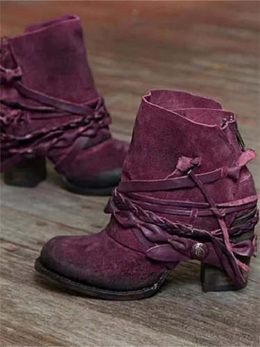 Vintage Braided Laced Ankle Boots