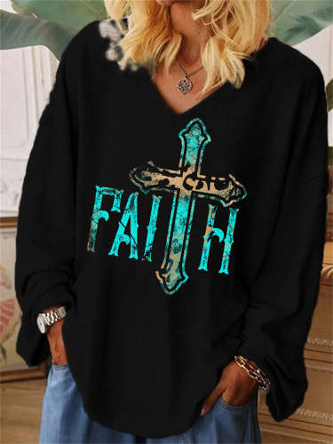 Western Inspired Faith Print Oversize T Shirt