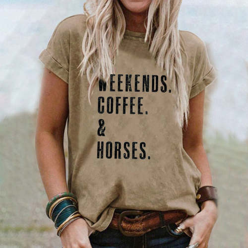 Ethnic Western WEEKENDS. COFFEE. & Horses Print T-Shirt