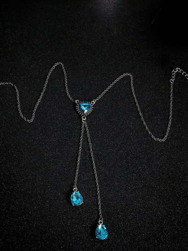 Wisherryy Heart Shaped Water Drop Gemstone Pendant Necklace