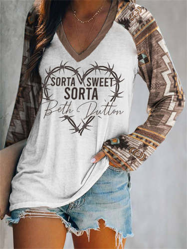 Sorta Sweet Western Aztec Patchwork T Shirt