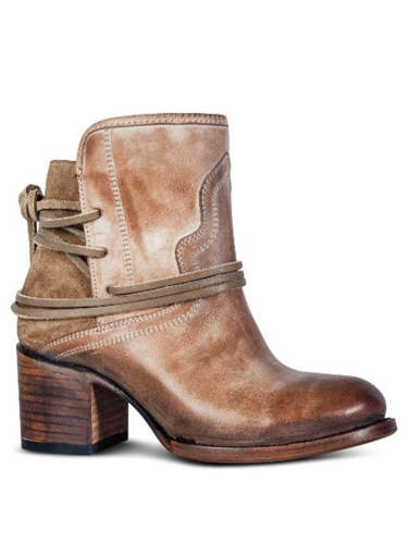 Wisherryy Laced Washed Leather Patchwork Ankle Boots