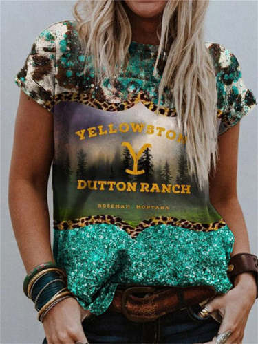Western Cowhide Turquoise Glitter T Shirt