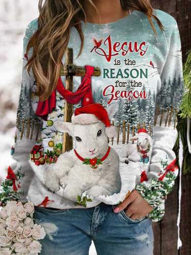 Lamb Cross Jesus Is The Reason For The Season Print Sweatshirt