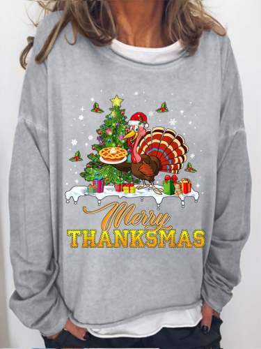 Women‘s Merry Thanksmas Turkey Print Casual Sweatshirt