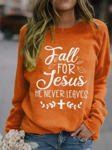 Fall For Jesus Casual Print Sweatshirt