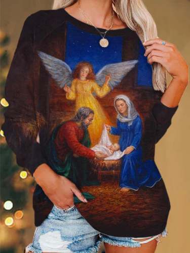 Women's Christmas Nativity Print Sweatshirt