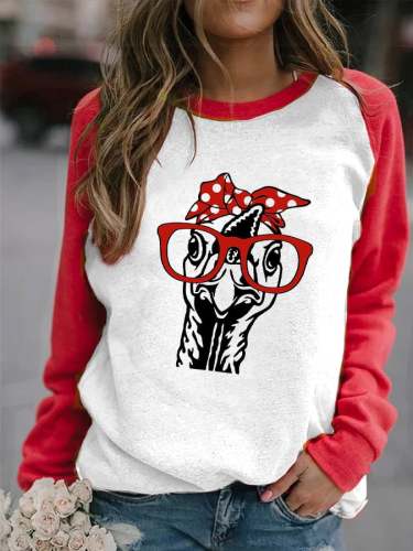 Women's Chicken Thanksgiving Print Casual Sweatshirt With Glasses