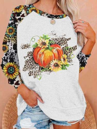 Women's Western Thanksgiving & Pumpkin Print Sweatshirt