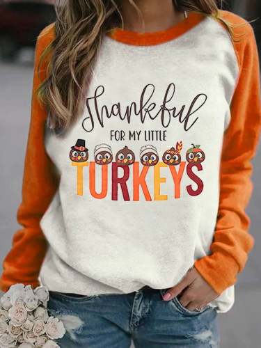Thanksgiving Colorblock Print Long Sleeve Sweatshirt