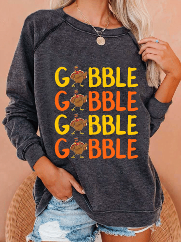 Women's TURKEYS GOBBLE Print Casual Crewneck Sweatshirt