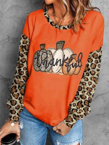 Casual Leopard Print Panel Crewneck Sweatshirt