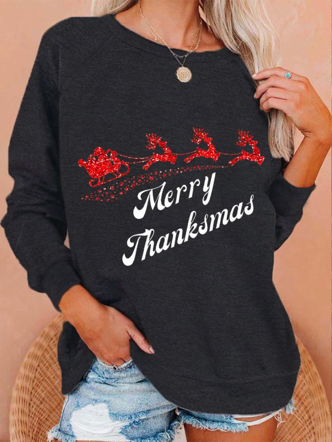 Women's Christmas Bling Merry Thanksmas Santa Sweatshirt
