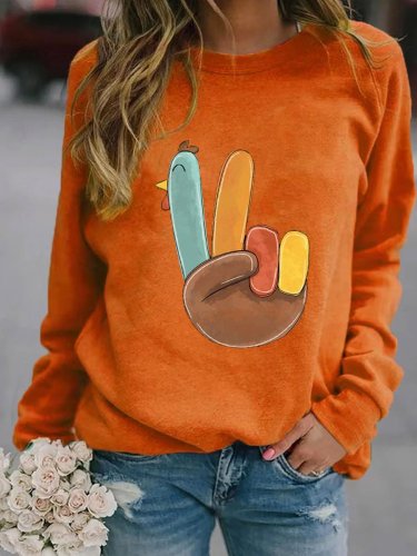 Thanksgiving Cute Gesture Colorful Turkey Print Sweatshirt